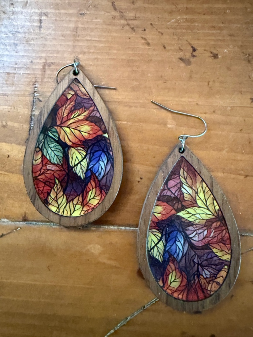 Colorful Leaf Teardrop Wooden Earrings